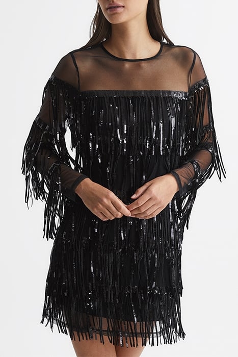 JOSEPHINE-FRINGE DRESS BLACK 1
