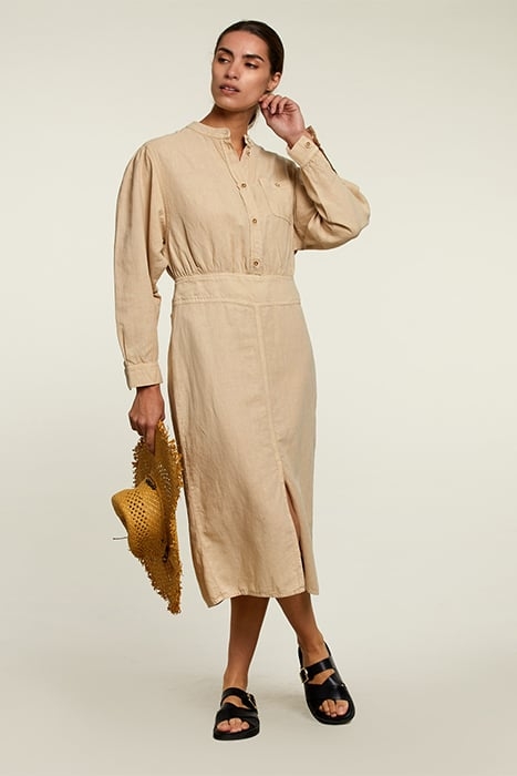 BEIGE PENCIL DRESS WITH SLIT 1