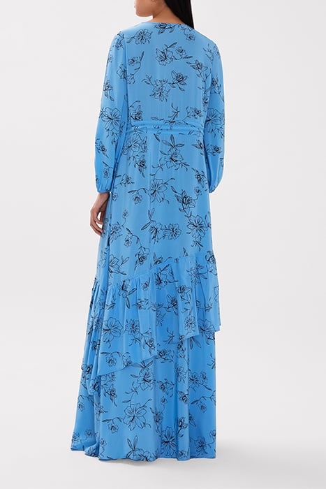 NIOBE MAXI LENGTH RUFFLE DRESS FLOWER SUMMER SKY 2