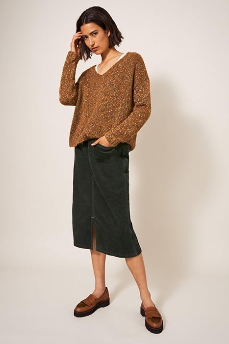 POPPY  CORD MIDI SKIRT KHAKI GREEN 2