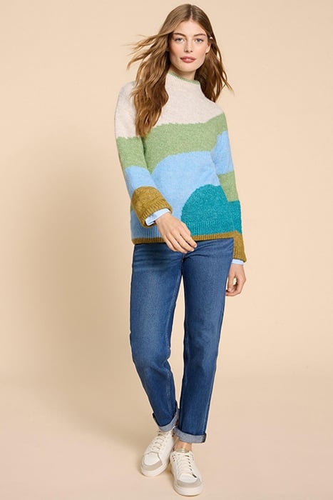 DAISY COLOUR BLOCK JUMPER GREEN 1
