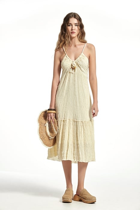 RUBBER STRYPES VOILE COLOMBA DRESS BEIGE 1