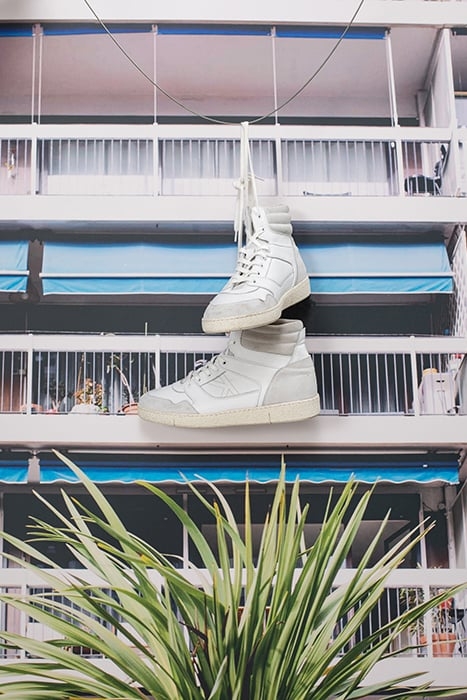 WHITE SUEDE LEATHER MIX HIGH-TOP TRAINERS 6
