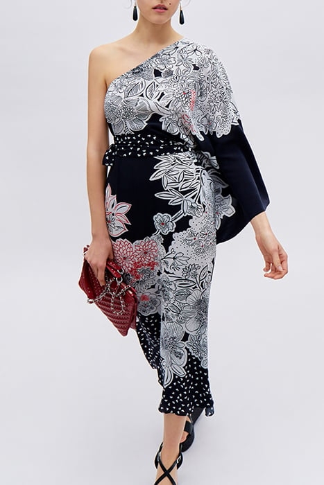 IKKS X GIGEEZ BLACK FLOWER MOTIF ASYMMETRIC DRESS 1