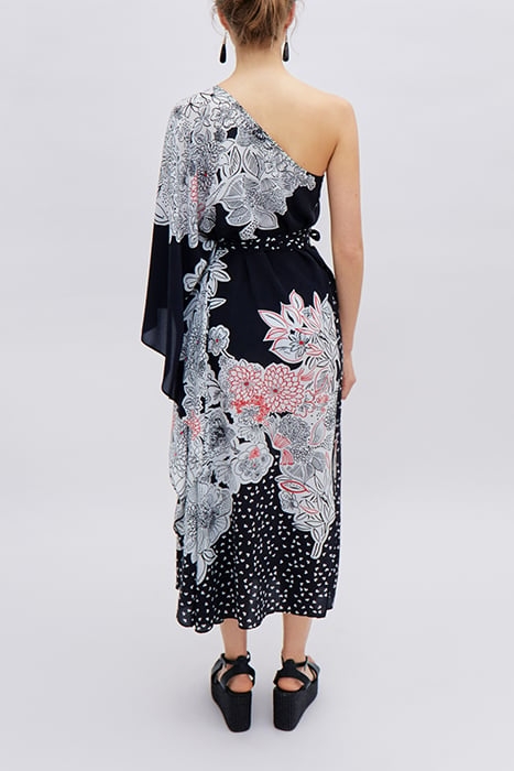 IKKS X GIGEEZ BLACK FLOWER MOTIF ASYMMETRIC DRESS 2