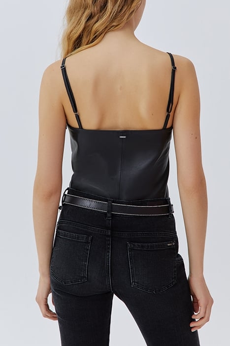BLACK EMBROIDERED LEATHER STRAPPY TOP 2