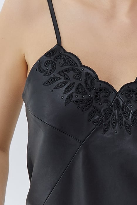 BLACK EMBROIDERED LEATHER STRAPPY TOP 5
