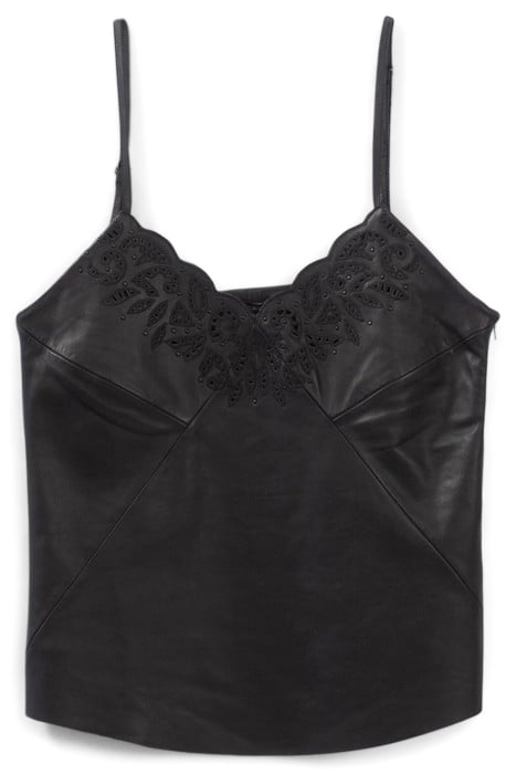 BLACK EMBROIDERED LEATHER STRAPPY TOP 4