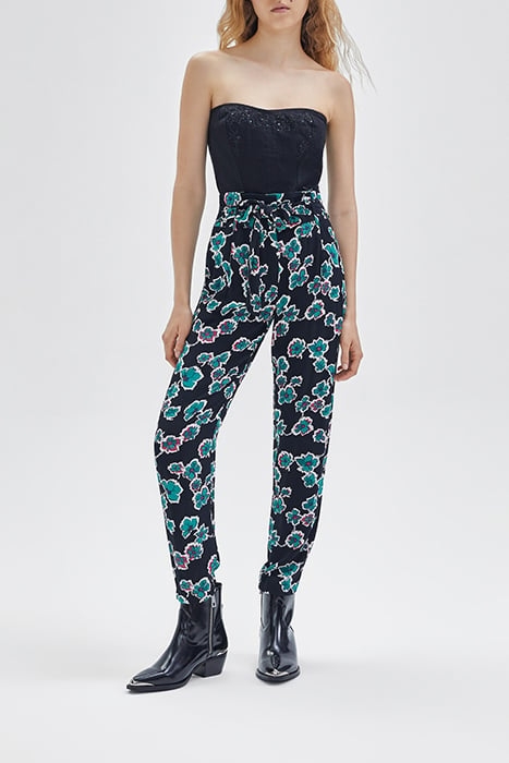 BLACK XL FLORAL FLOWING BELTED TROUSERS 2