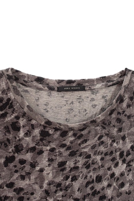 WOMEN'S GREY LINEN AND VISCOSE PRINTED T-SHIRT 2