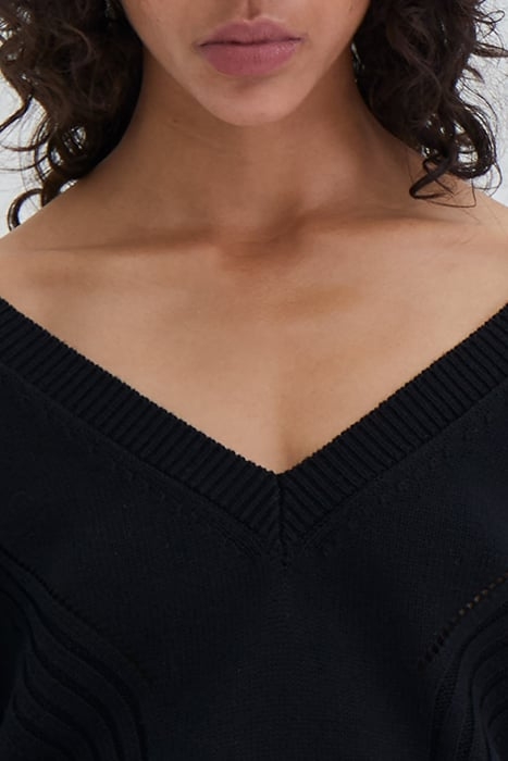 BLACK CHEVRON STITCH KNIT SHORT DRESS 4