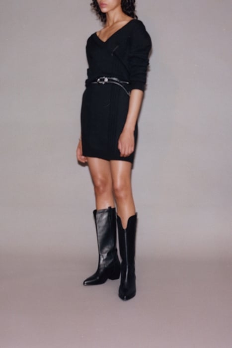 BLACK CHEVRON STITCH KNIT SHORT DRESS 3