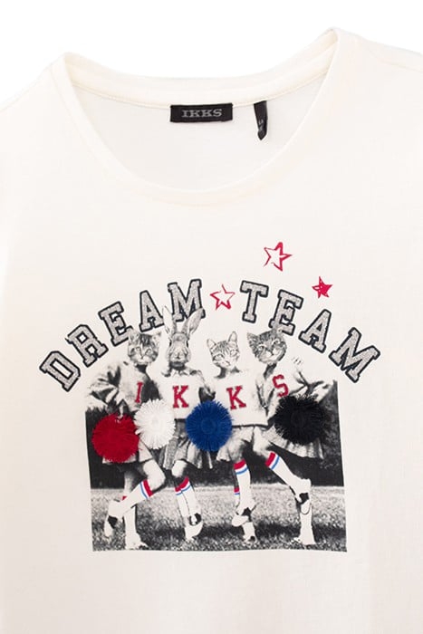 GIRLS' OFF-WHITE 3D CHEERLEADERS IMAGE T-SHIRT 3