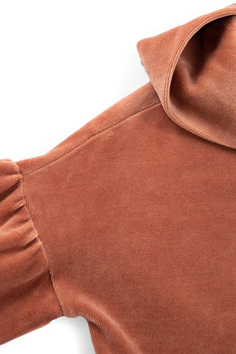 GIRLS’ COPPER PINK VELVET KNIT HOODED CARDIGAN 6