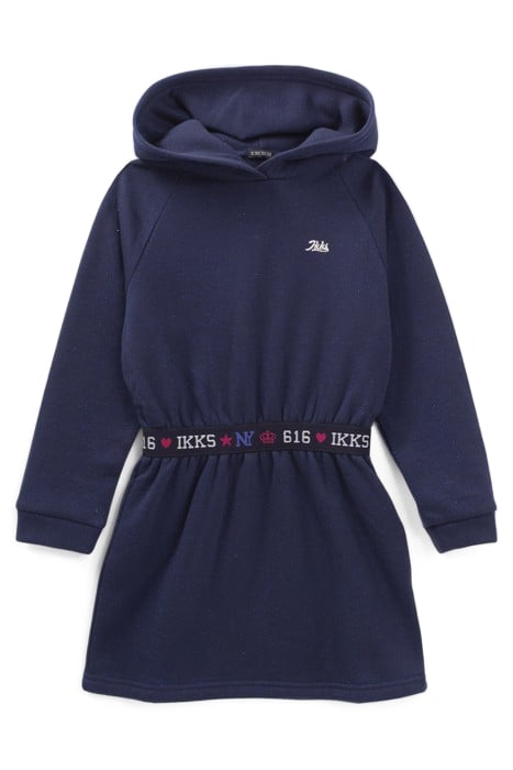 GIRLS’ NAVY GLITTERY HOODED SWEATSHIRT DRESS 1