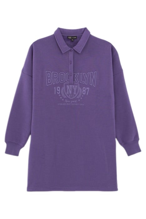GIRLS’ PURPLE POLO SWEATSHIRT-DRESS, COLLEGE EMBROIDERY 1