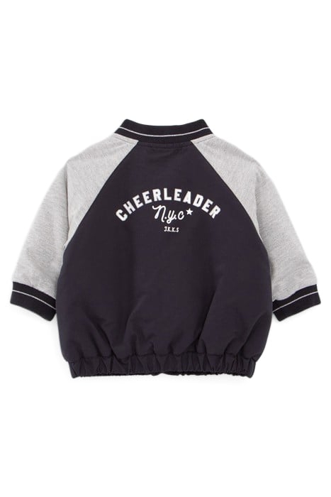 BABY GIRLS’ NAVY BASEBALL JACKET WITH GREY LUREX SLEEVES 2