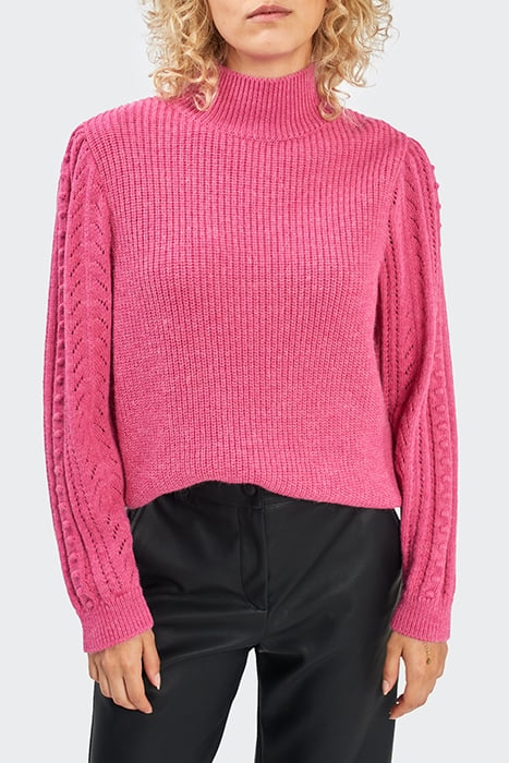 CHERRY PINK DECORATIVE KNIT HIGH-NECK SWEATER 1