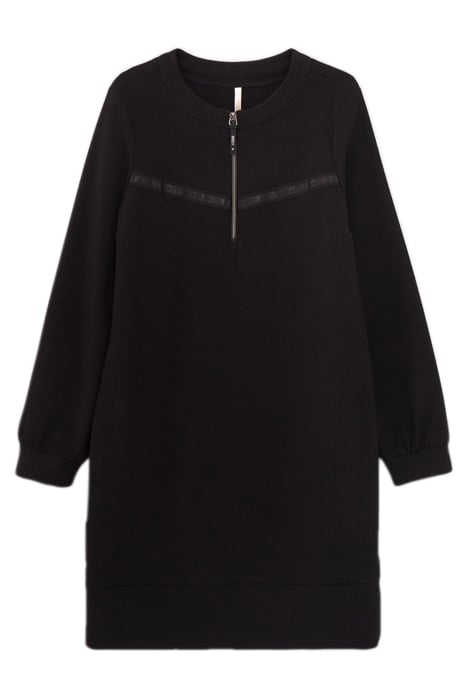 BLACK WAFFLE-KNIT DRESS WITH LETTER BANDS 3