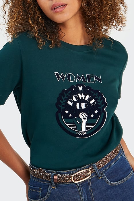 IMPERIAL GREEN INTERLOCK T-SHIRT WITH FLOCKED IMAGE 1