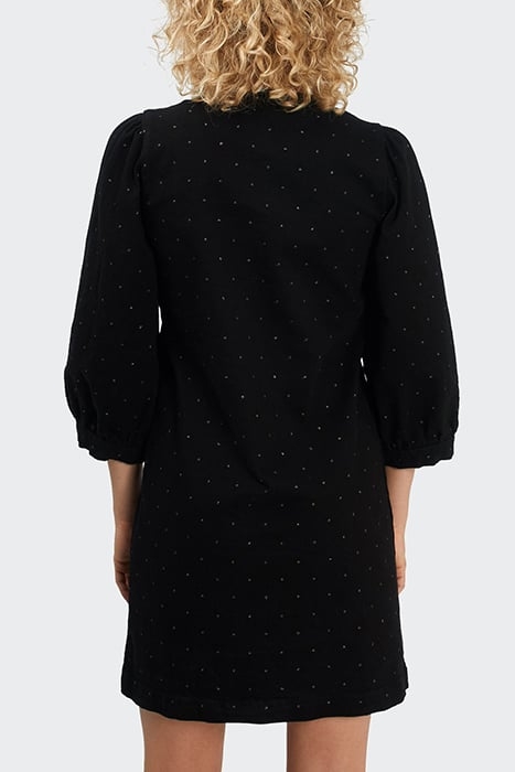 BLACK DENIM DRESS WITH GOLD POLKA DOT PRINT 2