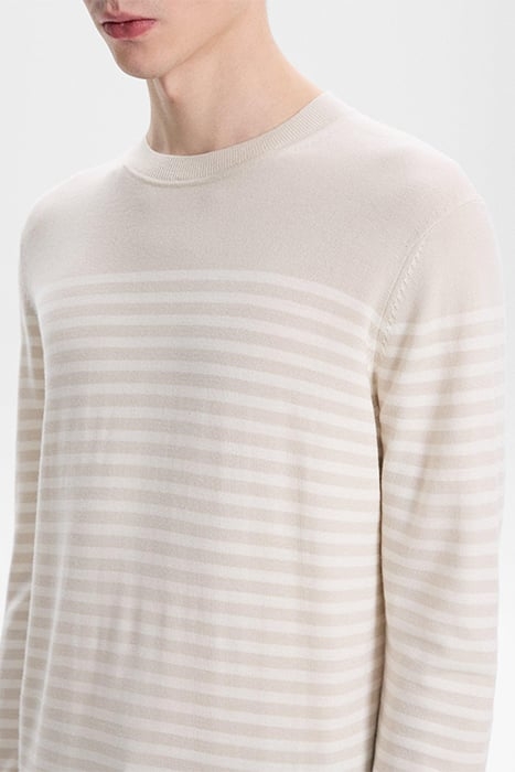 STRIPED CREWNECK SWEATER IN MERINO WOOL SAND MULTI 2