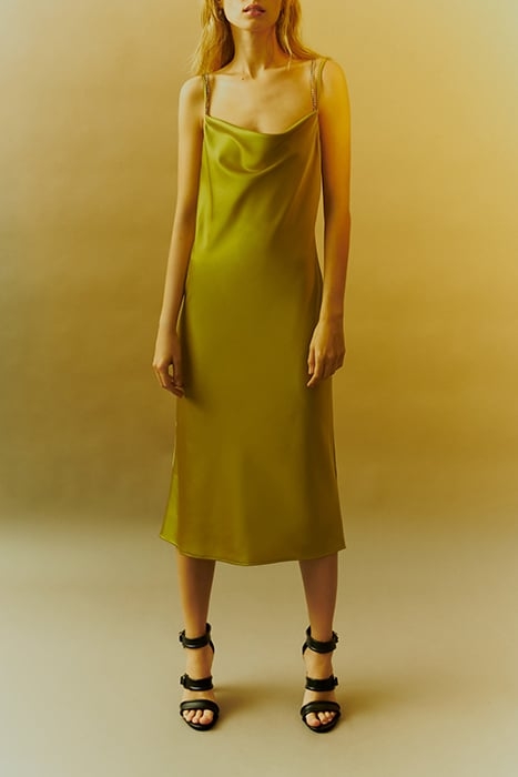 GREEN SATIN STRAPPY LONG DRESS ABSINTH 6