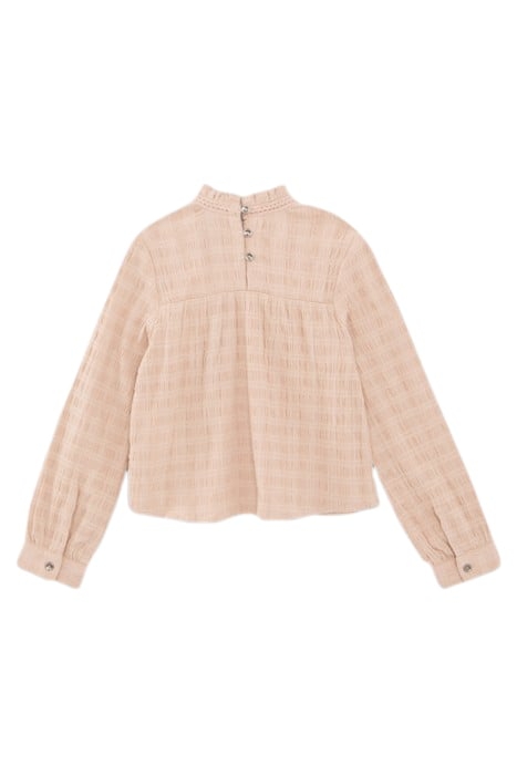 GIRLS’ PINK WAFFLE BLOUSE WITH TULLE COLLAR BLUSH 2