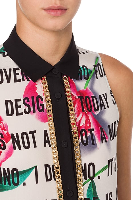 TOP IN CRÊPE DE CHINE SLOGAN & FLOWERS WHITE 4