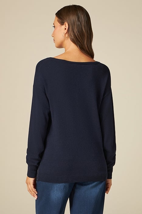 CASHMERE BLEND V-NECK SWEATER WITH RHINESTONES BLUE 2