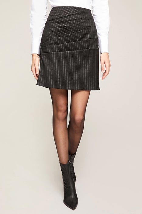 LUREX PINSTRIPED DRAPED MINI SKIRT BLACK 1
