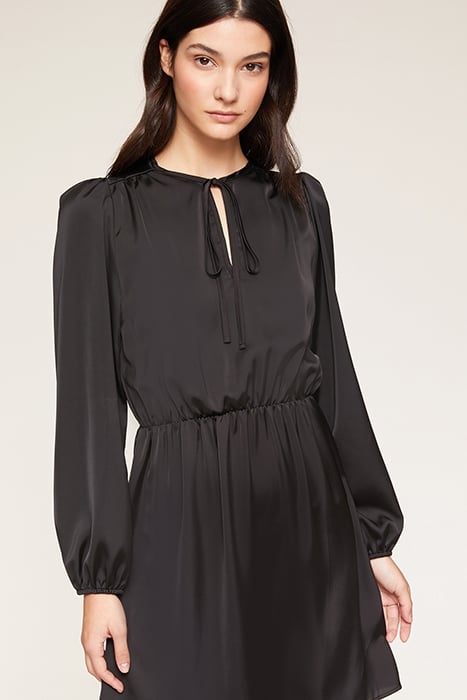 SHORT SATIN DRESS WITH GATHERS BLACK 4