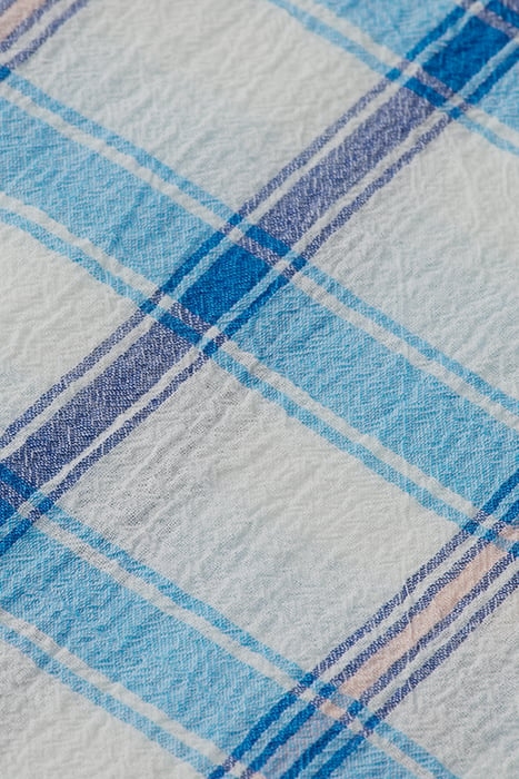 CHECKED BALLOON SLEEVE SHIRT SKY BLUE CHECK 3