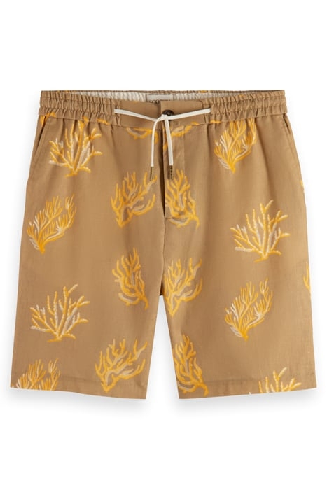 FAVE- COTTON/ LINEN BERMUDA TAUPE CORAL AOP 1