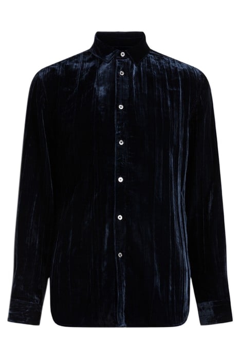 CRINKLED VELVET SLIM SHIRT OFFICER BLUE 1