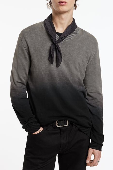 KANE LS SLUB COTTON VEE WITH DIP DYE SEAL GREY 1