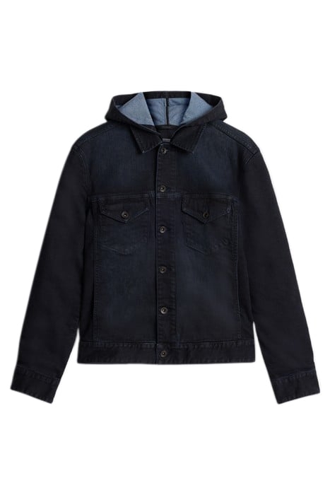 TRUCKER JACKET WITH HOOD W/ LANDON WASH BLUE BLACK 1