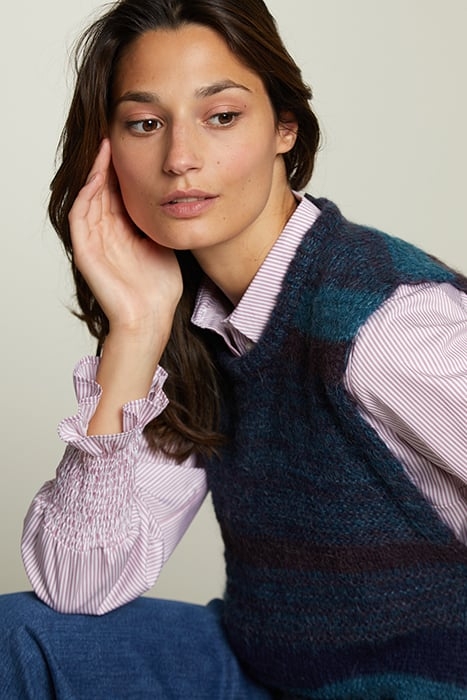 BURGUNDY BLUE STRIPED CREW NECK SWEATER 4