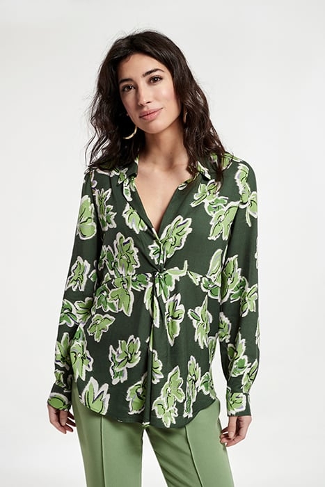 FLOWER PRINT SHIRT WITH FRONT GATHER GREEN 1