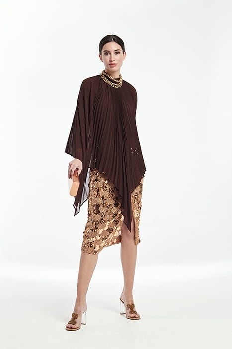 CHIFFON PLEATED CAPE BROWN 3