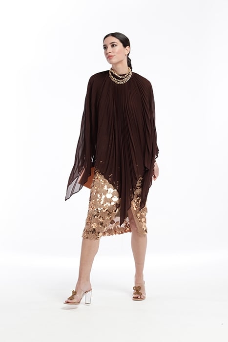 CHIFFON PLEATED CAPE BROWN 1