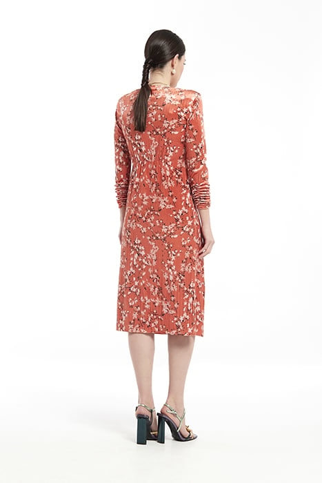 PRINT VELVET FRONT KNOT DETAIL CONTO DRESS RUSSET ORANGE 2