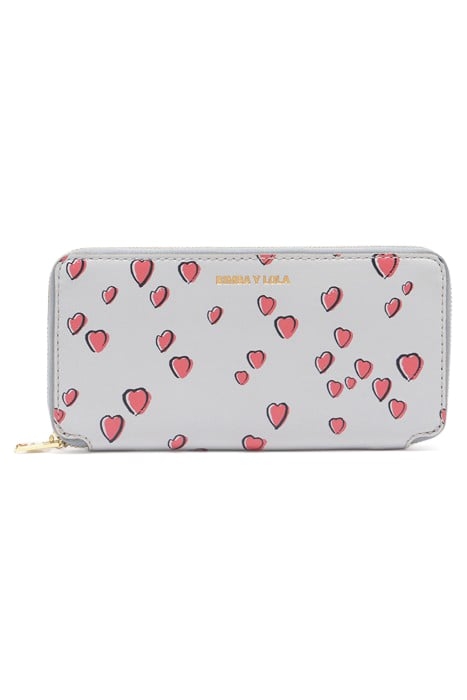 LIGHT GRAY LEATHER SMALL HEARTS WALLET 1