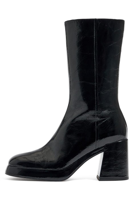 BLACK LEATHER PLATFORM HEELED ANKLE BOOT 1