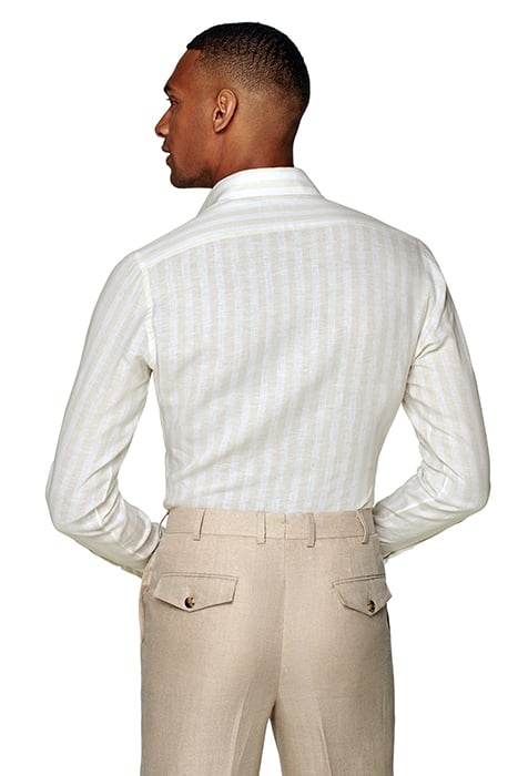 LIGHT BROWN STRIPED SLIM FIT SHIRT 2