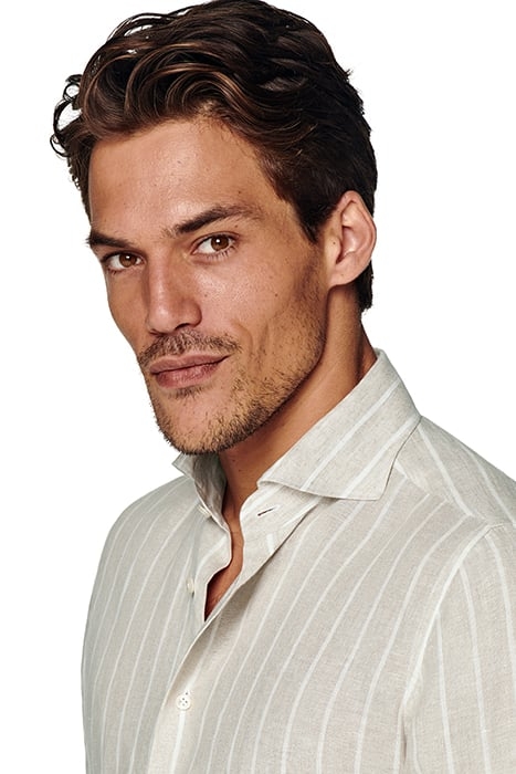 LIGHT BROWN STRIPED SLIM FIT SHIRT 5