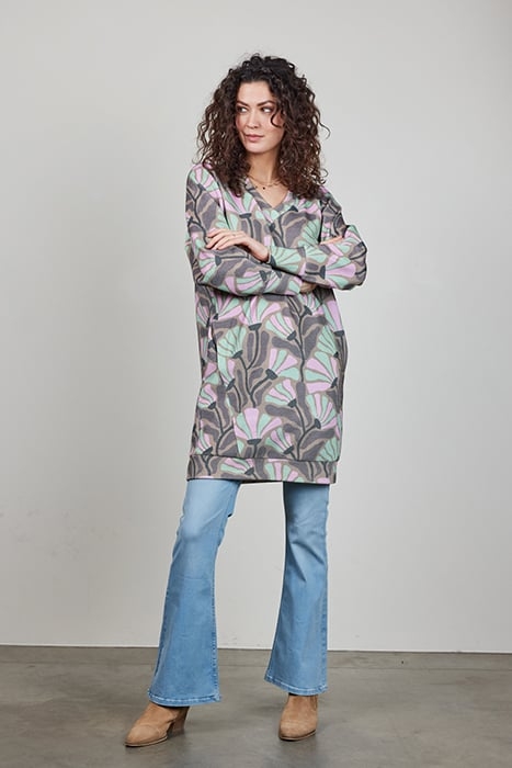 SWEAT DRESS CHILLY PRINT SAND WITH COSMIC FLOWER PRINT 3