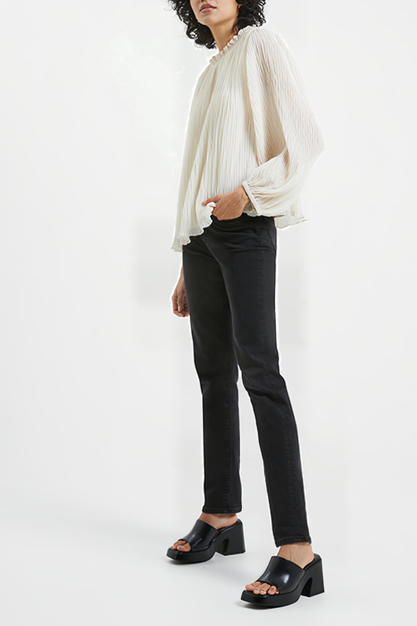 CALLIE LUREX PLEATED TOP BROWN 3