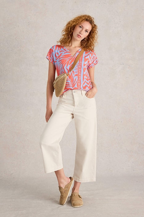 NELLY NOTCH NECK TEE CORAL PRINTED 1