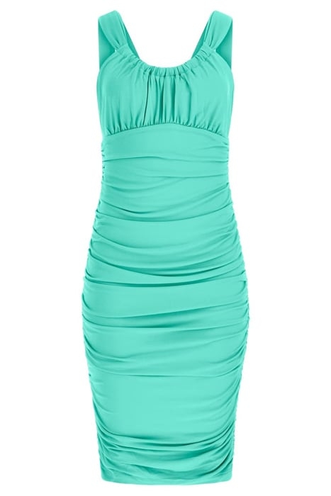 MARA GATHERED DRESS POMPOM GREEN 4